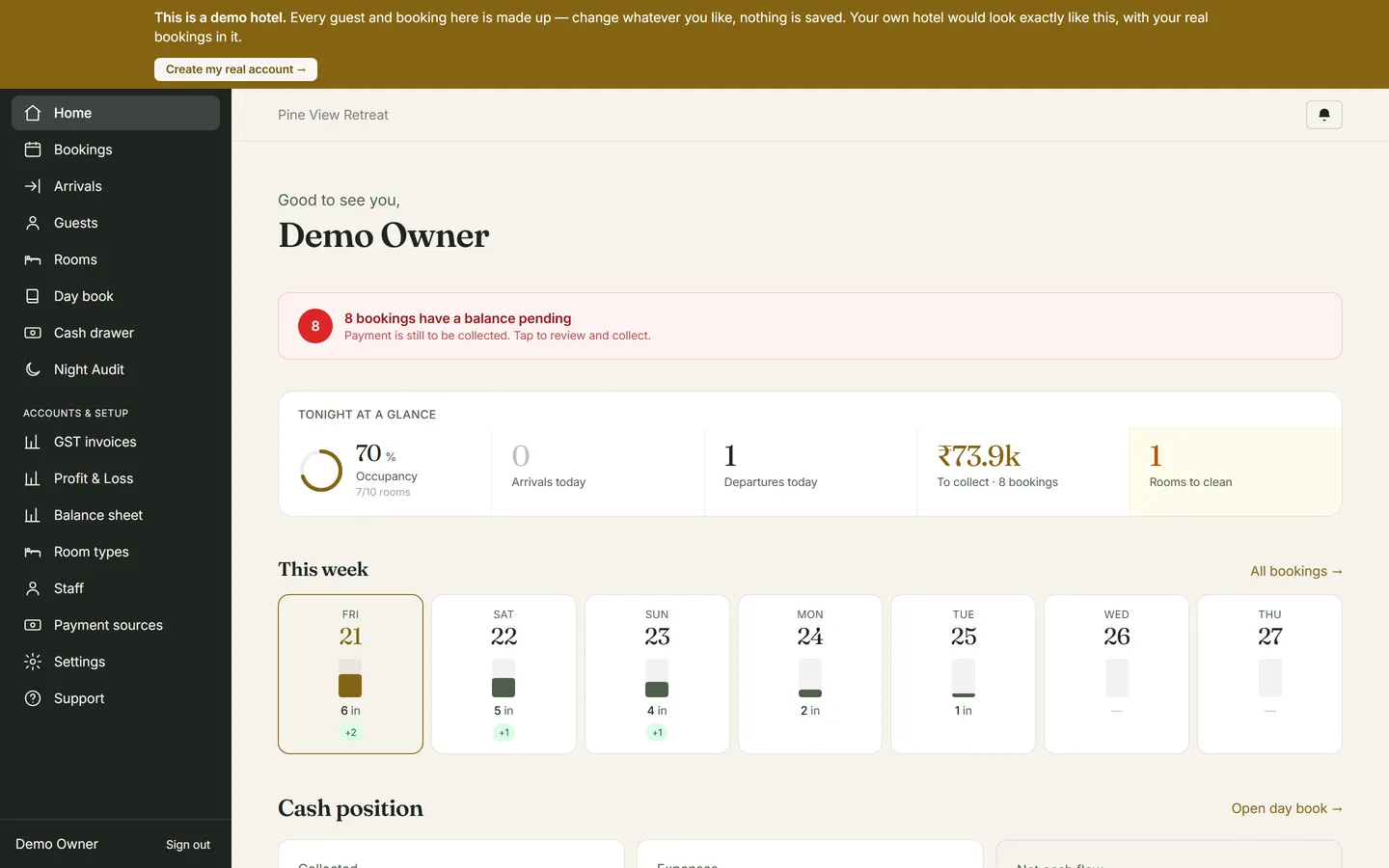 Hridyaa hotel operations platform &mdash; property management dashboard